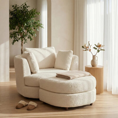 Oyster Swivel Chair with Ottoman